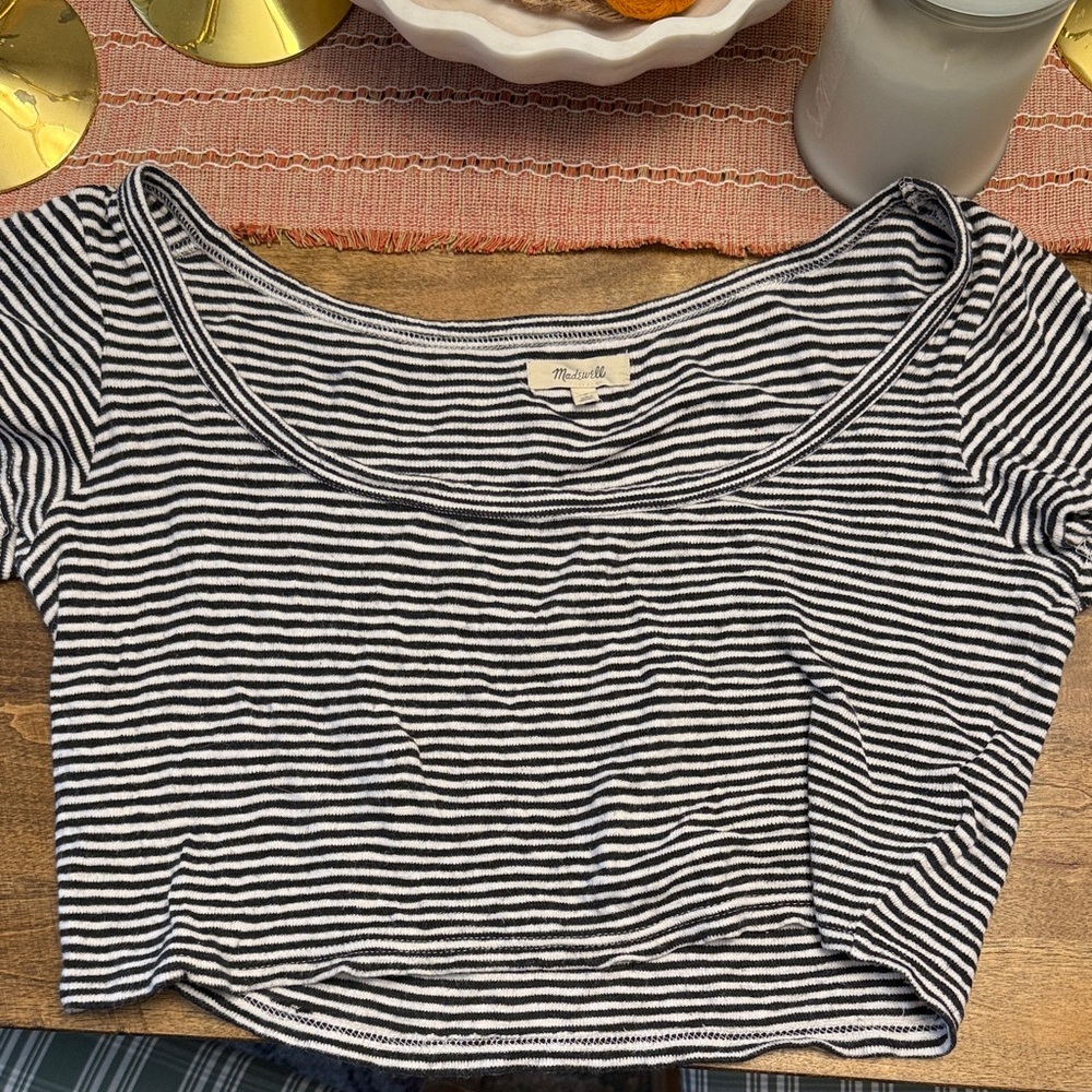 Madewell Black and White Striped Crop Top